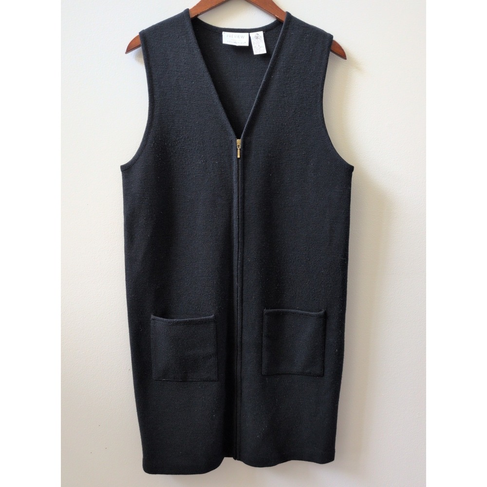 Preview Collection Vtg 100% Merino Wool Knit Dress/Long Vest Zip Size M